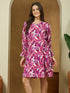 Janasya Women's Purple Linen Cotton Floral Printed A-line Dress